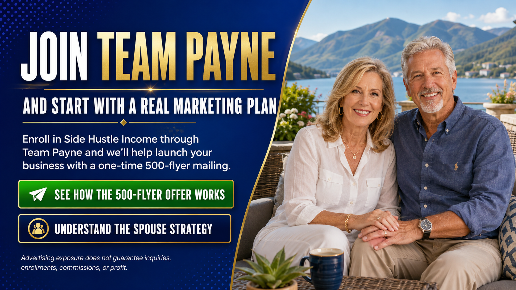 Join Team Payne and start with a real marketing plan. Team Payne offers a one-time 500-flyer mailing to qualifying members.